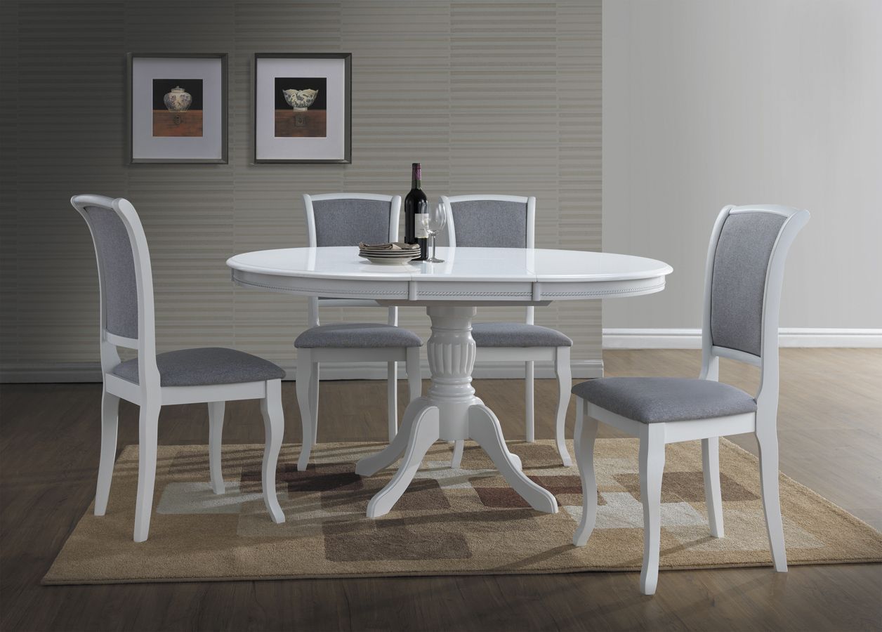 стол и стулья для гостиной белого цвета